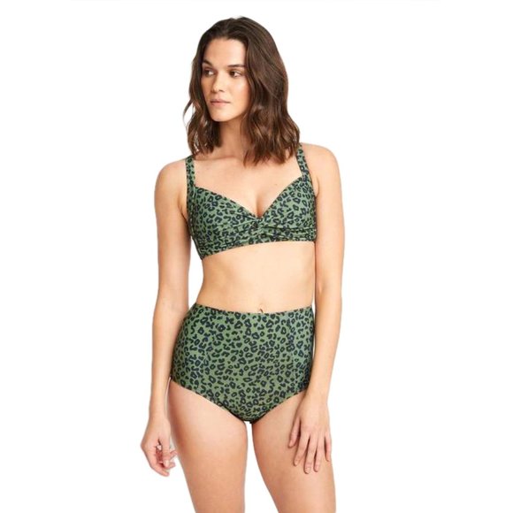 Retro High-Waisted Bikini in Green Leopard Print - Picture 2 of 3